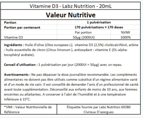 Étiquette - Spray Vitamine D Labz nutrition