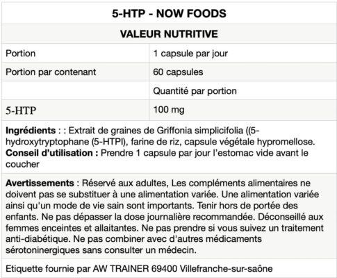 5-HTP NOWFOODS valeurs nutritionnelles
